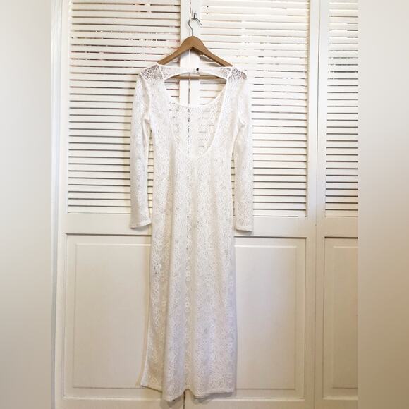 Anthropologie By Anthropologie White Floral Crochet Swim Cover or Maxi Dress - Picture 5 of 10
